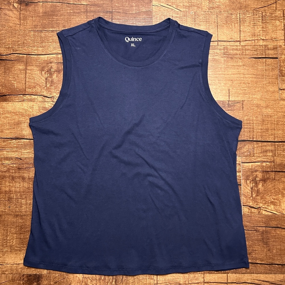 Quince Muscle Tank Womens XL Navy Blue Cotton Blend Crew Neck‎ Boxy Sleeveless